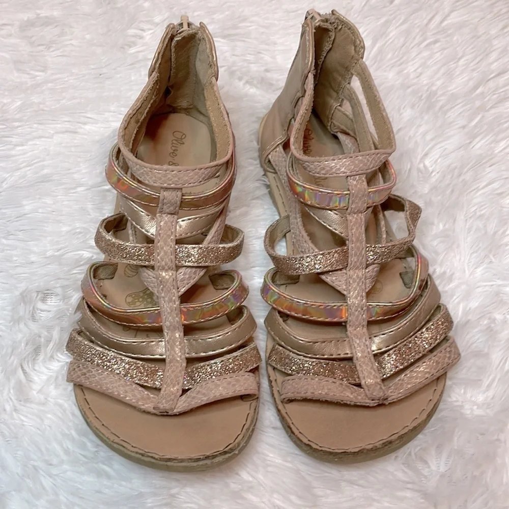 Olive & Edie Girls Glitter Metallic Snakeskin Pink Sandals, Size 2